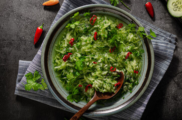 Homemade cucumber salad with chilli