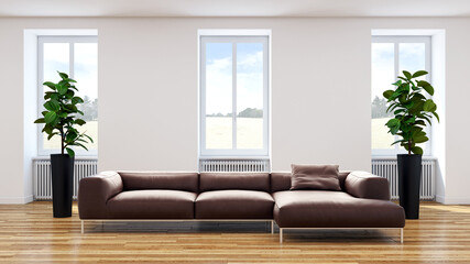 Fototapeta premium Large luxury modern minimal bright interiors room mockup illustration 3D rendering