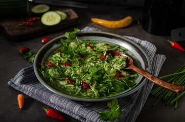 Homemade cucumber salad with chilli