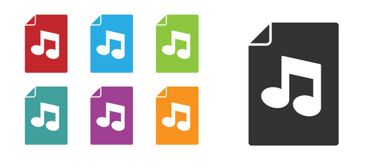 Black Music book with note icon isolated on white background. Music sheet with note stave. Notebook for musical notes. Set icons colorful. Vector.