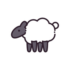 Cute sheep cartoon line and fill style icon vector design