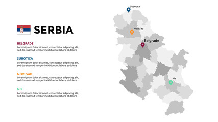 Serbia vector map infographic template. Slide presentation. Global business marketing concept. Color Europe country. World transportation geography data. 