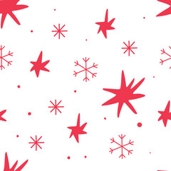 Seamless vector pattern with hand drawn stars and snowflakes
