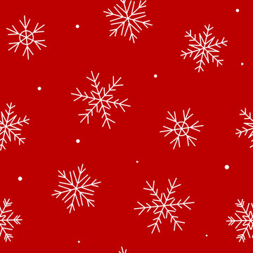 Seamless Pattern With White Snowflakes On A Red - Holiday Background For Christmas And New Year Winter Design