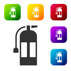 Black Fire extinguisher icon isolated on white background. Set icons in color square buttons. Vector.