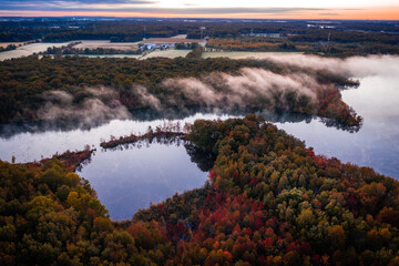 Aerial Foggy Sunrise in Princeton Plainsboro New Jersey 
