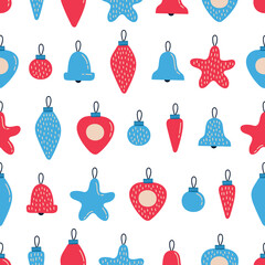 Seamless vector pattern with hand drawn Christmas ornaments