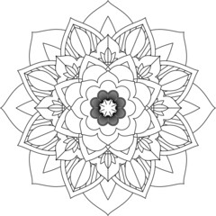 Easy Mandala coloring book simple and basic for beginners, seniors and children. Set of Mehndi flower pattern for Henna drawing and tattoo. Decoration in ethnic oriental, Indian style.