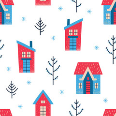 Seamless vector pattern with winter landscape
