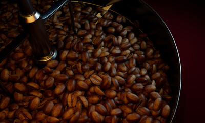 Fresh coffee beans on a roaster oven. To dry or roast coffee beans. Before being ground into powder To make fresh coffee. 3D Rendering