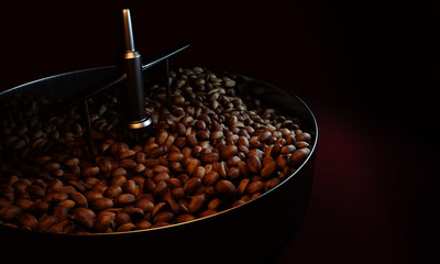 Fresh coffee beans on a roaster oven. To dry or roast coffee beans. Before being ground into powder...