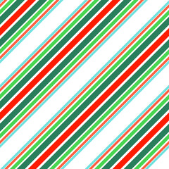 Seamless pattern green, red, orange, blue diagonal lines on a white background.