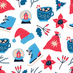 Seamless vector pattern with hand drawn Christmas elements