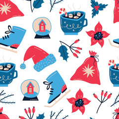 Seamless vector pattern with hand drawn Christmas elements