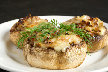 mushrooms baked with cheese and onions.