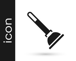 Black Rubber plunger with wooden handle for pipe cleaning icon isolated on white background. Toilet plunger. Vector.