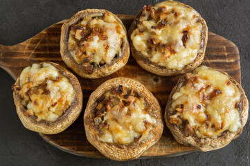 mushrooms baked with cheese and onions.