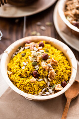 Millet and Nuts Homemade Porridge. Served in Edible Plant Based Eco Plates