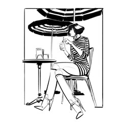 girl in a cafe stirring her drink