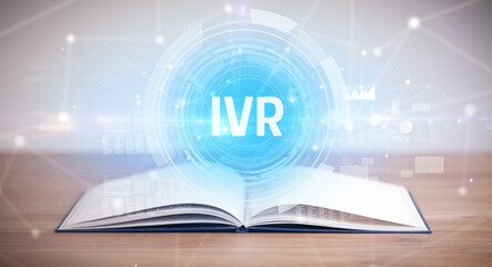 Open book with IVR abbreviation, modern technology concept