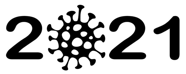 The text of the New Year 2021 which is coming and probably will be heavily coronavirus effected with 0 replaced with an image of virus