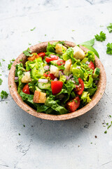 Homemade Salad Served in Edible Plant Based Plate or Bowl. Eco Cooking