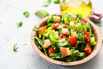 Homemade Salad Served in Edible Plant Based Plate or Bowl. Eco Cooking