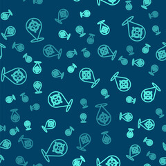 Green line Target sport icon isolated seamless pattern on blue background. Clean target with numbers for shooting range or shooting. Vector.