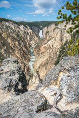 lower falls of the yellowstone national park from artist point, wyoming, usa