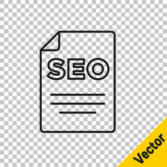 Black line SEO optimization icon isolated on transparent background. Vector.