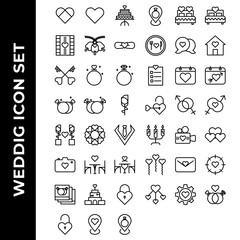 wedding icon set include heart,cake,film,bell,tie,key,love,diamond,rose,heart,man,camera,date,photo,building,lock,ring,bed,food,chat,calendar,married