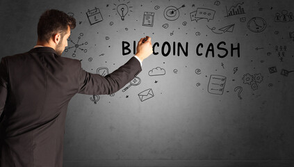 businessman drawing a creative idea sketch with BITCOIN CASH inscription, business strategy concept