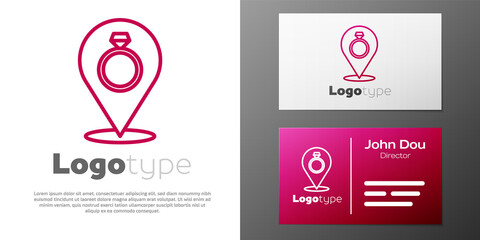 Logotype line Wedding rings icon isolated on white background. Bride and groom jewelry sign. Marriage symbol. Diamond ring. Logo design template element. Vector.