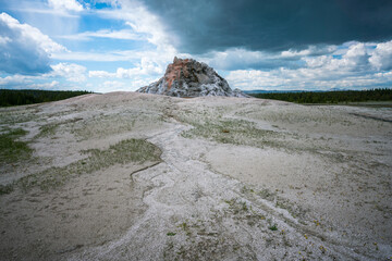 white dome geyser in yellowstone national park, wyoming in the usa