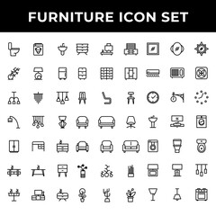 furniture icon set include toilet,washing machine,sink,plant,lamp,refrigerator,chandelier,wardrobe,desk,decoration,chair,sofa,flower,mirror,household,stove