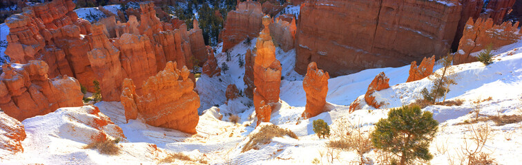 Panoramic view of Bryce Canyon National Park in the Winter.  One of the best times to visit the park to enjoy its beauty and solitude.