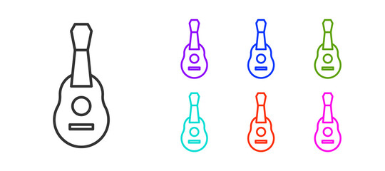 Black line Guitar icon isolated on white background. Acoustic guitar. String musical instrument. Set icons colorful. Vector.