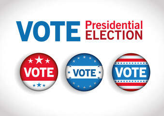 Presidential election usa vote buttons with stars set vector design