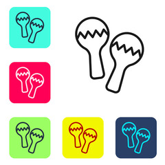 Black line Maracas icon isolated on white background. Music maracas instrument mexico. Set icons in color square buttons. Vector.