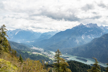 Mountain view on the village of Calalzo di Cadore, Belluno - Italy