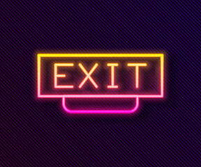 Glowing neon line Fire exit icon isolated on black background. Fire emergency icon. Vector.