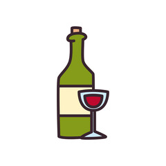 wine bottle and cup line and fill style icon vector design