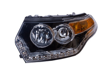 Car headlight of a Russian car, isolated on a white background.