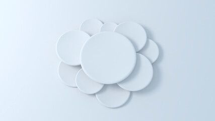 Overlapping blank circle with shadows on blue background. 3d illustration	
