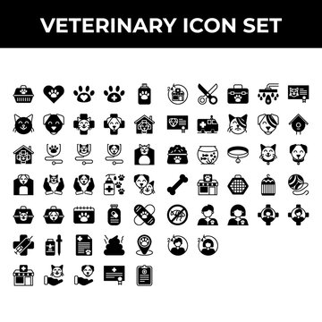 veterinary icon set include carrier, love, paw, clinic, shampoo, cat, dong, stethoscope, medic, house, animal lover, pet, calendar, medication, flee, paper, poop, pin, pet clinic, pet lover