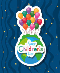 Happy childrens day with world and balloons vector design