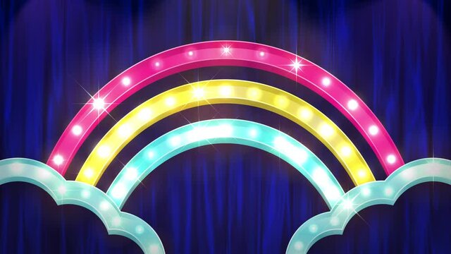 シアターライトのポップなレインボーとカーテン　ループ