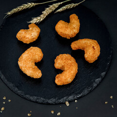 Fried Shrimps On The Black Stone Tray
