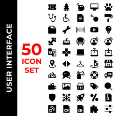 user interface icon set include ticket, tree, bomb, desktop, paw, stethoscope, wheelchair, document, key, paint roller, folder, wrench, sound, lamp, dumbbell, cake, chair, account, game pad, laptop