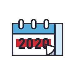 2020 calendar line and fill style icon vector design